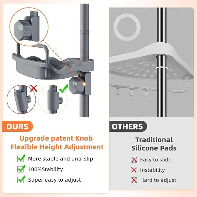 32-122inch Corner Shower Caddy Tension Pole Grey, Rustproof Drill-Free Shower Shelves for Bathroom Bathtub Washbasin, Adjustable Shower Organizer with 4 Tier Patent Stable Shelves & Towel Bars - ModernBath