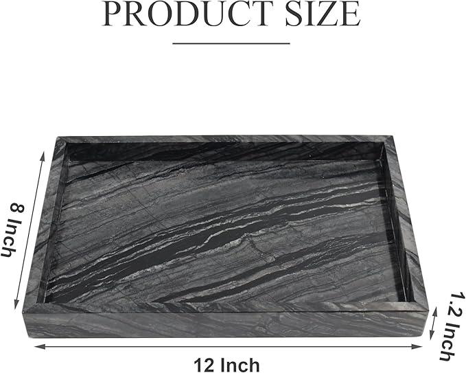 Natural Marble Tray for Bathroom, Genuine Ancient Wood Grain Marble Vanity Tray, Luxury Stone Trays for Dresser, Home Decor, Kitchen, Non-Resin/Non-Ceramic, 12"x 8", Ancient Wood Grain - ModernBath