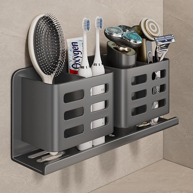 YESENT Aluminum Toothbrush Holder Self-Adhesive Hanging Bracket Shower Toothbrush Razor Holder Suitable for Toothbrush, Toothpaste, Razor and Comb etc Bathroom Storage - ModernBath