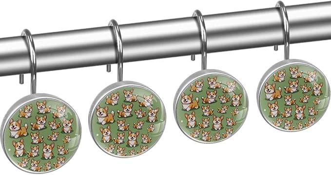 FVQL Shower Curtain Hooks Decorative, Set of 12, Stainless Steel Shower Curtain Rings, Lovely Dog Animal - ModernBath