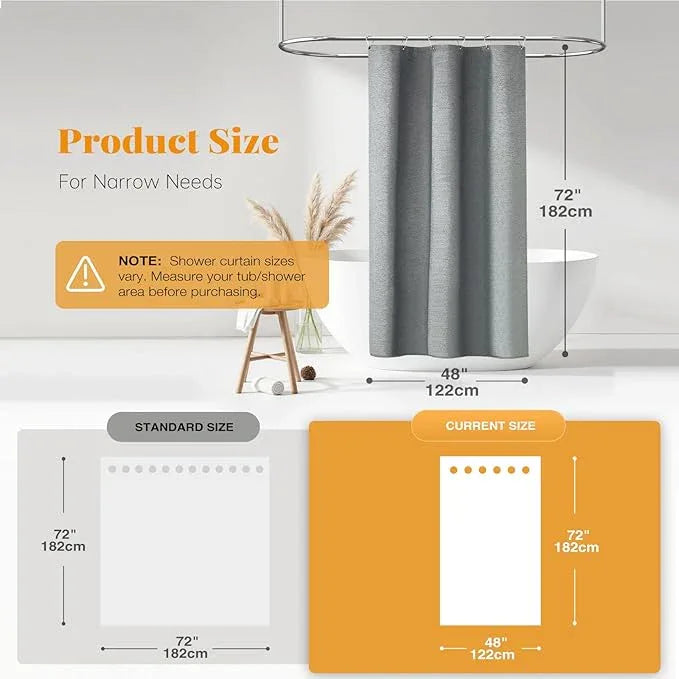 BTTN Stall Fabric Shower Curtain - 48x72 Inch Narrow Linen Textured Heavy Duty Shower Curtain Set with 8 Plastic Hooks, Hotel Spa Luxury Small Neutral Waterproof Bath Curtains for Bathroom - Gray/Grey - ModernBath