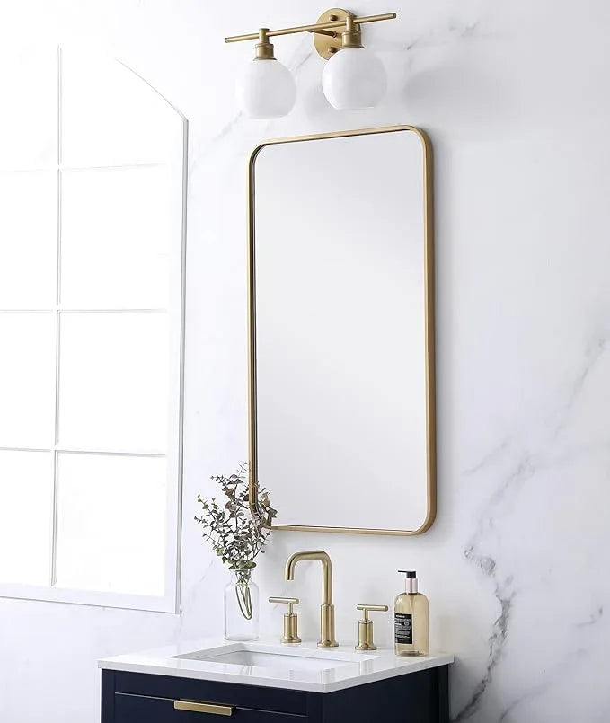 ARS Concepts Aura, Soft Corner Metal Rectangular Mirror 20X36 Inch in, Modern, Brass - ModernBath