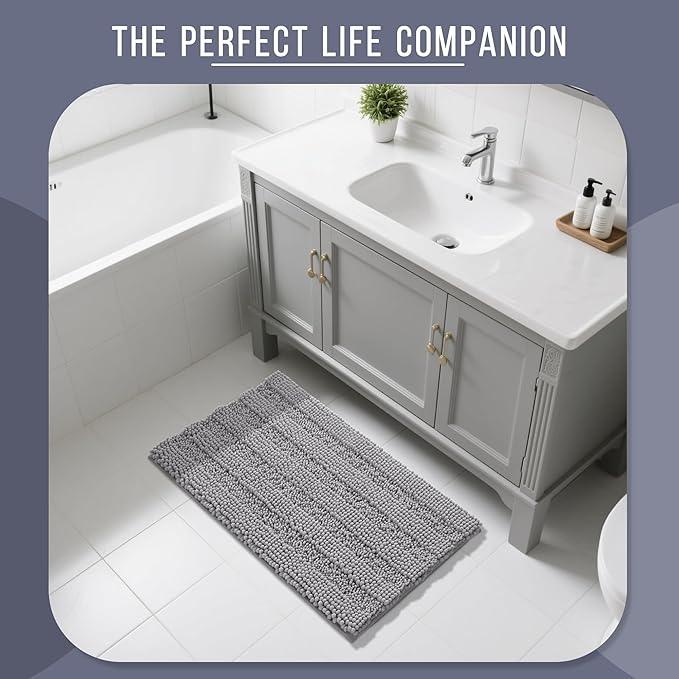 Yimobra Bathroom Rug Mat 32 x 20, Non Slip and Super Absorbent Bath Mat,Machine Washable Quick Dry,Ultra Plush Chenille Shower Rugs for Bathroom Floor Sink Tub and Shower Outside,Gray - ModernBath