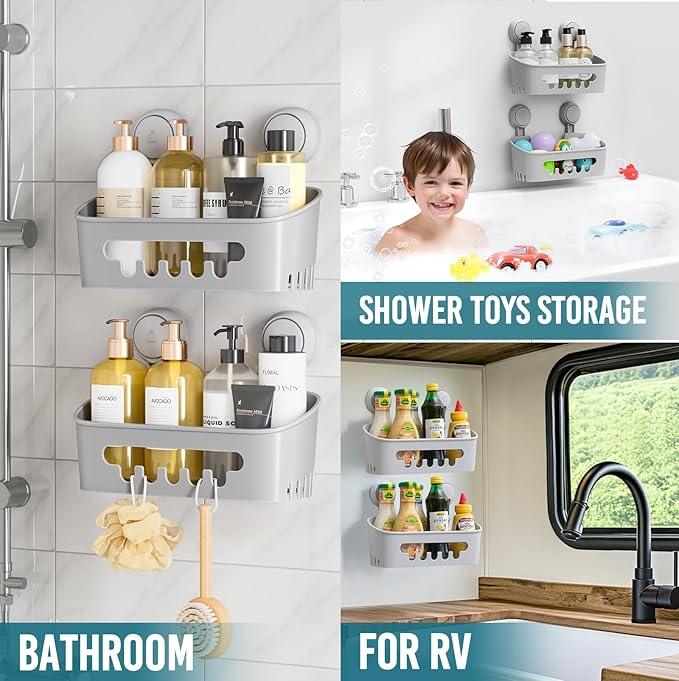 TAILI Shower Caddy Suction Cup 2 Pack, Heavy Duty Bathroom Organizer, Removable Shelves for Inside Shower, Shampoo, Waterproof Suction Plastic Storage for Bathroom Accessories Holder, Gray - ModernBath