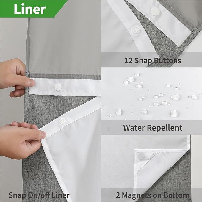 eachope Extra Long No Hooks Needed Linen Textured Shower Curtain with Snap-in Fabric Liner Set,Grey Hotel Luxury Decor Shower Curtains for Bathroom,Waterproof & Washable,71Wx86H - ModernBath