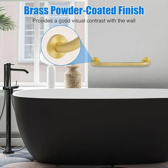ROTHLEY 18 Inch Grab Bar for Bathtubs and Showers: Stainless Steel Shower Grab Bar Wall Mounted Shower Handle with Concealed Screws Anti Slip Saft Handle for Elderly Seniors (Brass) - ModernBath