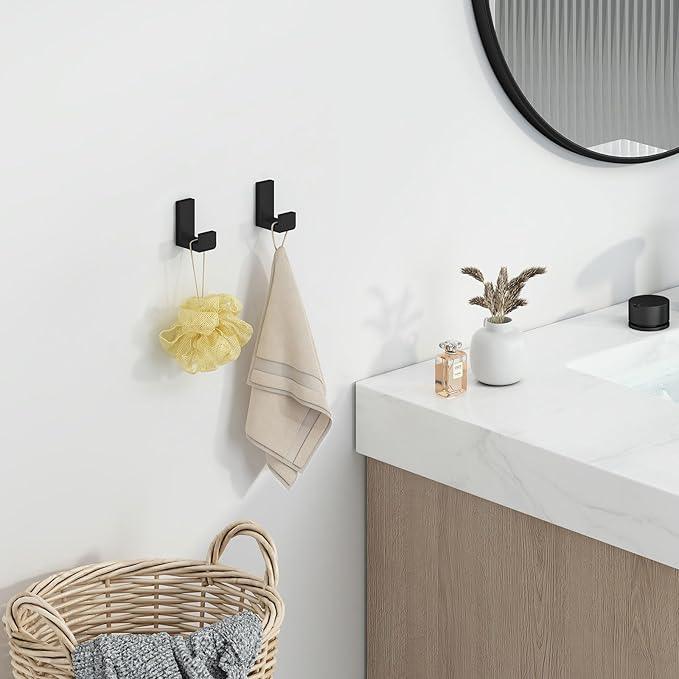 Angle Simple Towel Hook Matte Black 2 Pack, 304 Stainless Steel Bathroom Coat Robe Hook for Wall - ModernBath