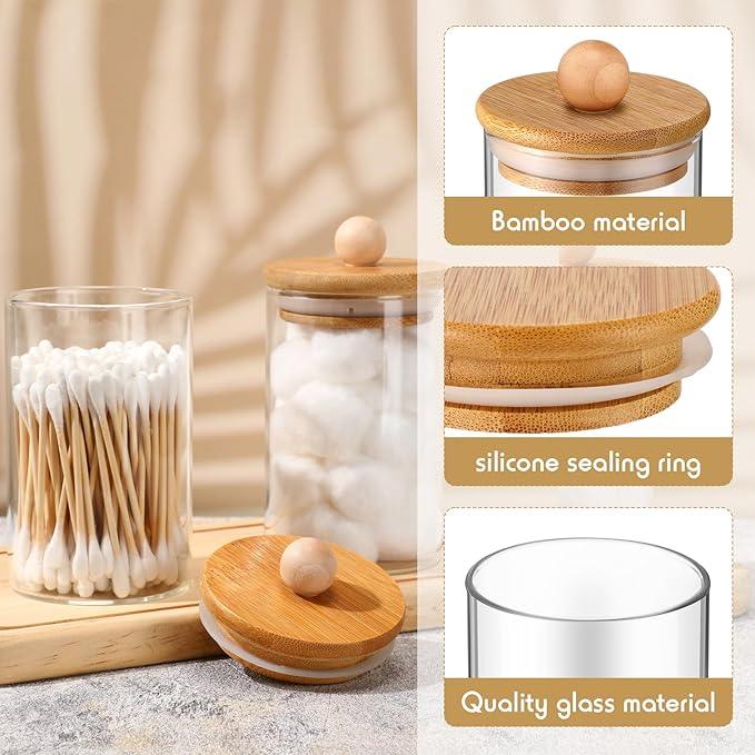 6 Pack Glass Apothecary Jars with Lids Bamboo Bathroom Accessories Cotton Balls Pads Swabs Holder Jar Bathroom Canisters for Vanity Accessories Storage - ModernBath