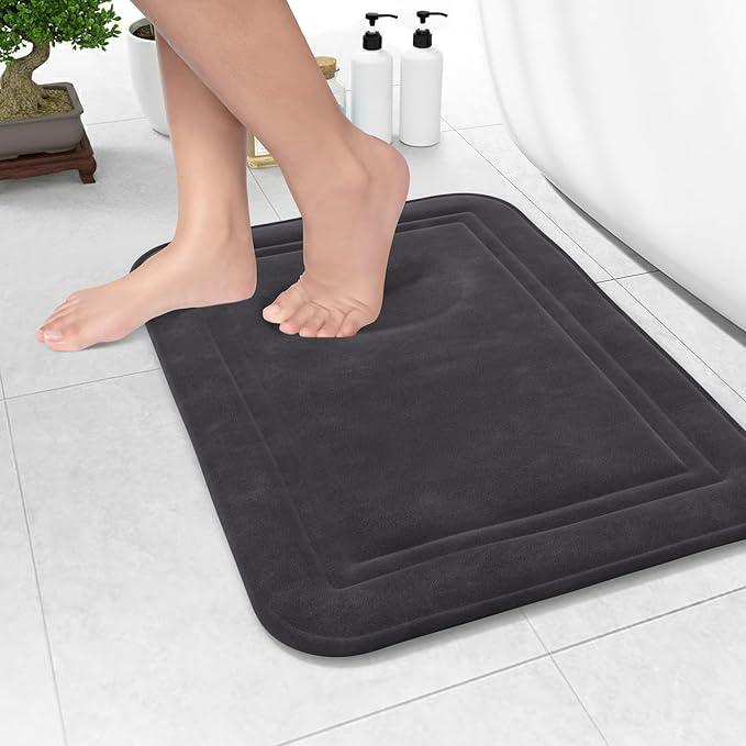 ITSOFT Memory Foam Bath Mat 24x16, Non Slip, Machine Washable, Quick Dry & Absorbent Rugs, Bath Mats for Bathroom Floor, Tub & Shower, Bathroom Rug, Charcoal Gray - ModernBath