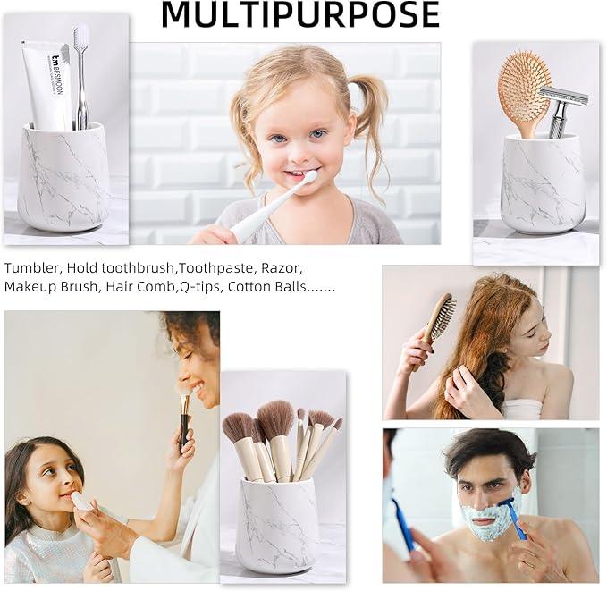 BosilunLife Bathroom Accessories Set 3 pcs - Bathroom Ceramic Foaming Soap Dispenser Set Farmhouse Marble Bathroom Decor, Foam Soap Dispenser and Toothbrush Holder/Tumbler Cup, Tray - ModernBath