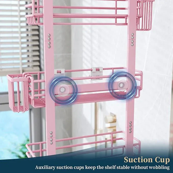 Consumest Over The Door Shower Caddy - 5 Tier Adjustable Shower Organizer Hanging with 2 Toothbrush Holders & 4 Hooks, Rustproof Organizer Shelf, Storage Rack for Bathroom, Pink - ModernBath