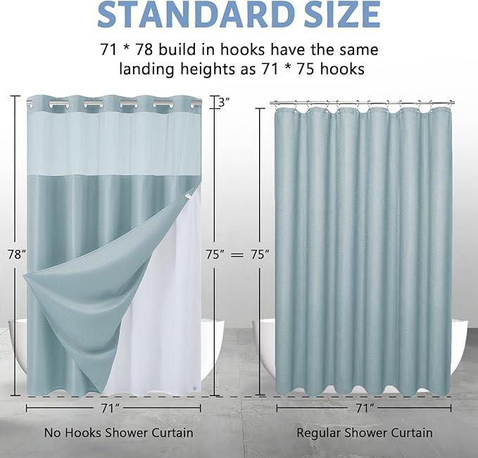 Furlinic Heavy Duty 180GSM Shower Curtain 71x78 Inch,Magnetic Weighted Hem and Waterproof Fabric,No Hook Needed Design with Hotel-Grade Waffle Weave,Fog Blue Machine Washable,Mesh Top Window. - ModernBath