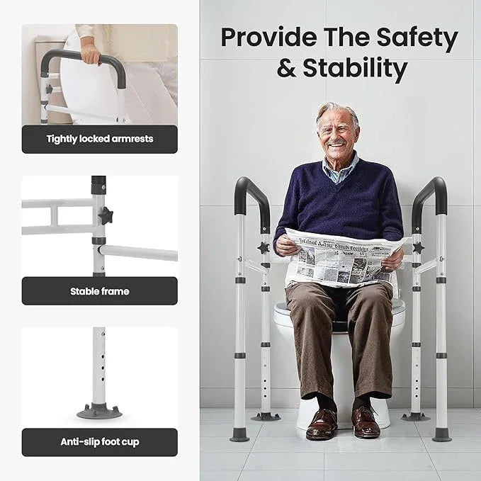Careboda Toilet Safety Rails, Toilet Frame for Seniors, Elderly & Disabled, Toilet Rails Adjustable, Foldable Toilet Handles, Non-Slip Foot Mats, Easy to Store, Fit Any Toilets, 300lbs Capacity - ModernBath