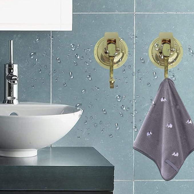 Suction Cup Shower Hooks - Heavy Duty, Glass Suction Hooks for Bathroom Robes and Decorations (Gold, 4 Pack) - ModernBath
