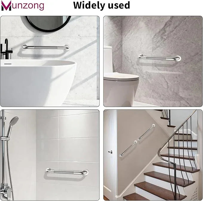 16 Inch Anti Slip Shower Grab Bar,Munzong 2 Pack Handicap Grab Bars,Brushed Nickel Knurled Bathroom Balance Bar,Safety Hand Rail Support Elderly Senior Bath Handle - ModernBath