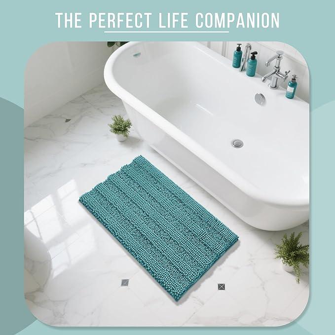 Yimobra Bathroom Rug Mat 36 x 24, Non Slip and Super Absorbent Bath Mat,Machine Washable Quick Dry,Ultra Plush Chenille Shower Rugs for Bathroom Floor Sink Tub and Shower Outside,Teal Blue - ModernBath