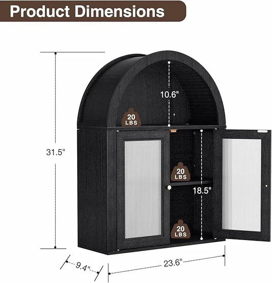 Bathroom Wall Cabinet, Arched Cabinet Wall Mount, 2 Acrylic Doors, 1 Adjustable and Removable Shelf, for Laundry Room, Living Room, Restroom, Kitchen, Black - ModernBath