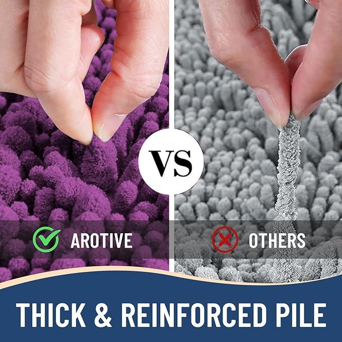 Arotive Luxury Chenille Bathroom Rug Mat, Extra Soft Thick Absorbent Shaggy Bath Rugs, Non-Slip Machine Wash Dry, Plush Bath Mats for Bathroom, Shower and Tub, 24x16, Purple - ModernBath
