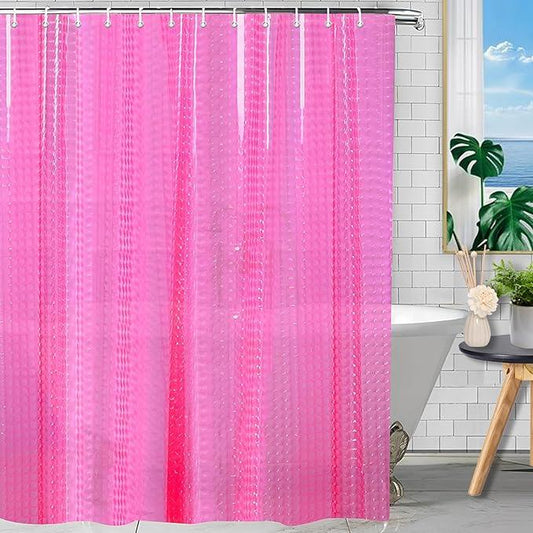 EVA Shower Curtain Liner Hot Pink 3D Water Cube Clear for Bathroom with 12 Rust Proof Metal Grommets, Clear EVA Liner for Girly Bathroom Stall 71x71 Inches - ModernBath