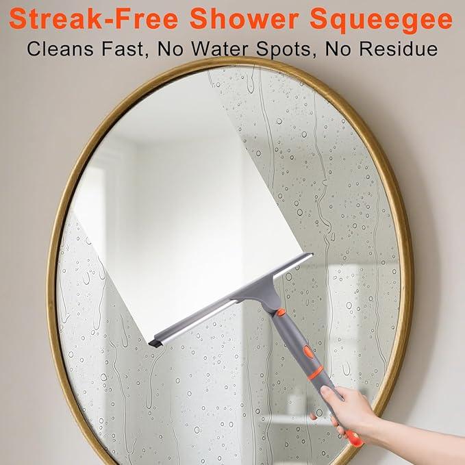 ITTAHO Swivel Shower Squeegee for Glass Doors, All-Purpose Anti-Slip Window Squeegee with 2 Blades, Window Cleaner Tool Bathroom Squeegee for Shower Doors, Tile Shower Walls，Mirrors,Car Windshields - ModernBath