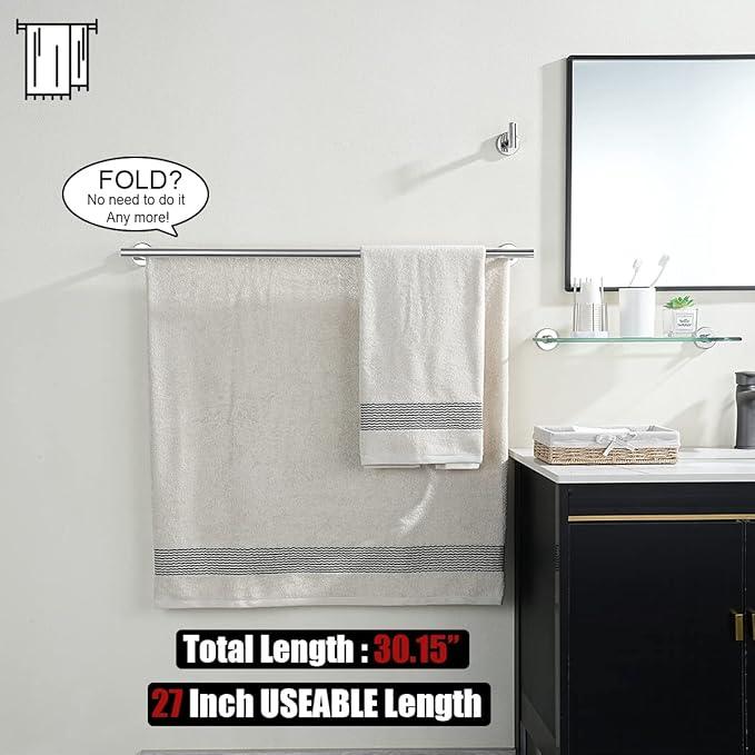 JQK Double Bath Towel Bar, 30 Inch 304 Stainless Steel Thicken 0.8mm Towel Rack for Bathroom, Towel Holder Polished Chrome Wall Mount, Useable Length 27 Inch, TB100L27-CH - ModernBath