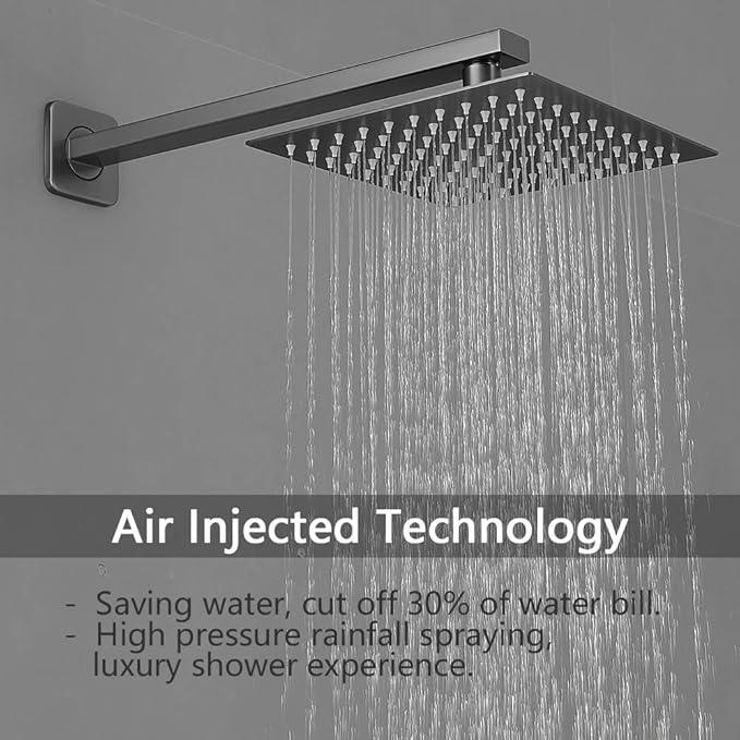 Heable Grey Shower Faucet Set Bathroom Rainfall 8 Inch Shower Head System Single Handle Shower Trim Kit with Rough-in Valve - ModernBath