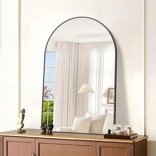 GLASHOM Arched Bathroom Mirror, 30"x48" Black Arched Mirror for Bathroom, Wall Mounted Mirror, Black Vanity Wall Mirror w/Metal Frame for Bedroom, Entryway, Living Room, Vertically Hanging - ModernBath