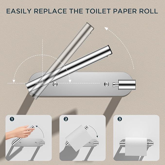 FORIOUS Toilet Paper Holder, Adhesive or Screw Wall Mount Pivoting Tissue Roll Holder for Bathroom, Stainless Steel Rust Proof Self Adhesive Toilet Paper Roll Holder no Drilling, Polished Chrome - ModernBath