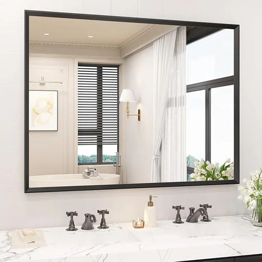 JISOSO 40x36 Inch Bathroom Mirror, Matte Black Framed Rectangle, 4MM Tempered Glass, Anti-Rust, Wall-Mounted Vanity Mirror for Bathroom & Bedroom - Hangs Horizontally or Vertically - ModernBath