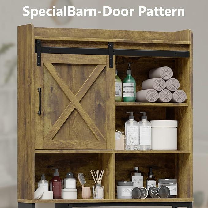 Farmhouse Storage Cabinet Over Toilet with Sliding Door & Toilet Paper Holder Stand, Space-Saving Bathroom Rack - ModernBath