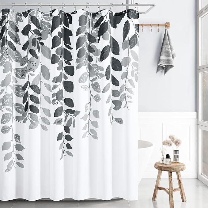BOODII Gray Floral Shower Curtain for Bathroom Dim Gray Eucalyptus Shower Curtains Set Grey and White Modern Plant Botanical Watercolor Natural Leaf Spring Bath Curtain 72x72 - ModernBath