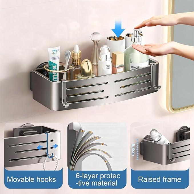 2Pcs Suction Cup Shower Caddy,Upgrade Extra-Strong Suction Shower Shelves with Hooks,No Drilling Waterproof & Rustproof Bathroom Organizers and Storage,Reusable Shower Racks for Shampoo and Toiletries - ModernBath