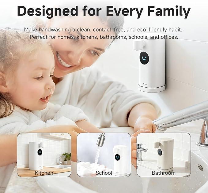 Automatic Foaming Soap Dispenser, 350ml Touchless Smart Hand Soap Dispenser with LED Smile Timer, Type-C Rechargeable 180-Day Battery, IPX7 Waterproof, Wall Mounted for Bathroom & Kitchen (White) - ModernBath