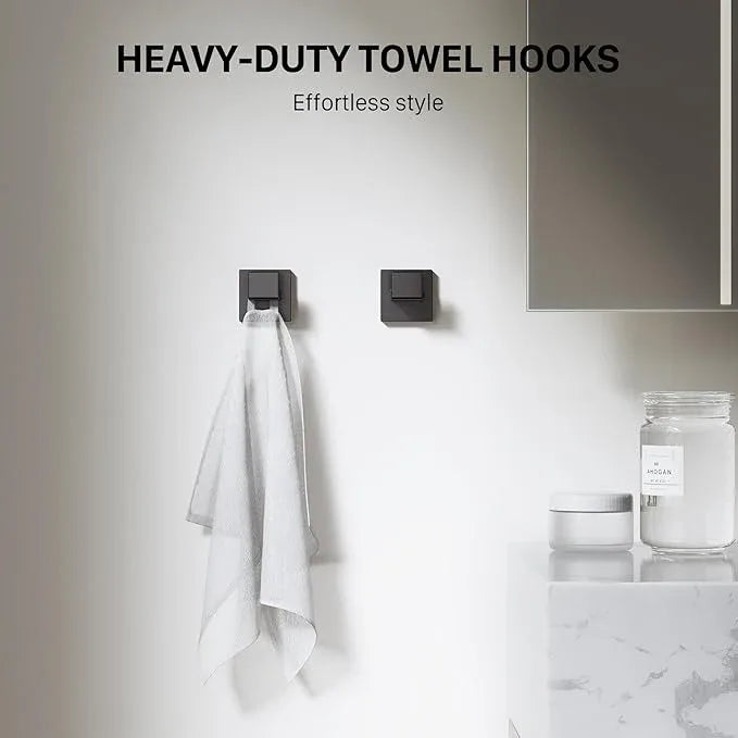 JIXB 10-Piece 23.6 Inch Matte Black Bathroom Hardware Accessories Set, Bath Towel Bar Set, SUS304 Stainless Steel Toilet Paper Holder with Shelf, Towel Hooks, Towel Rings Wall Mounted - ModernBath