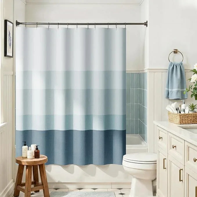 jinchan Ombre Ocean Blue Striped Shower Curtain Waterproof Fabric Bathroom Decor Minimalist Design Modern Neutral Gradual Color Water Resistant with 12 Metal Hooks 70x60 Inches - ModernBath