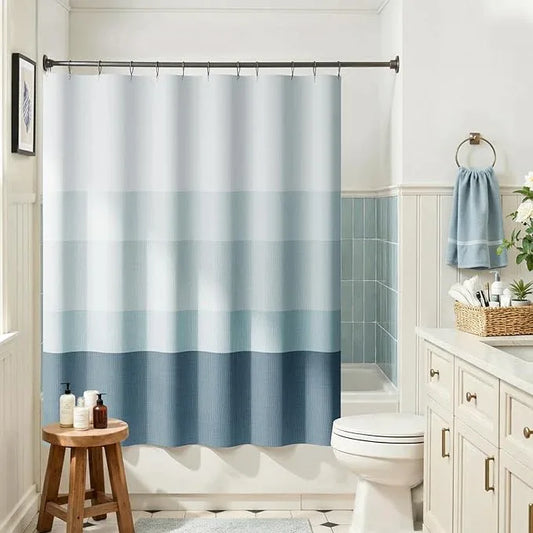 jinchan Ombre Ocean Blue Striped Shower Curtain Waterproof Fabric Bathroom Decor Minimalist Design Modern Neutral Gradual Color Water Resistant with 12 Metal Hooks 70x60 Inches - ModernBath
