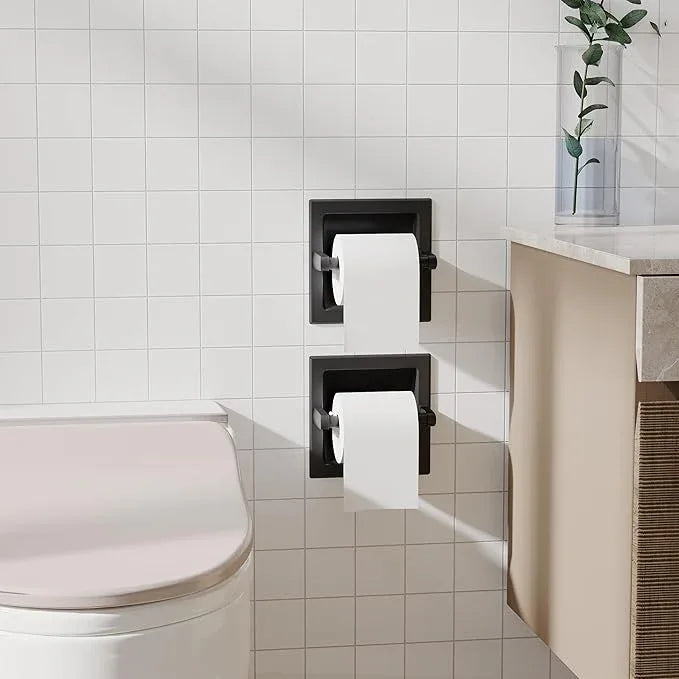 Toilet Paper Holder 2 Pack, Recessed Pivoting Toilet Paper Holder Wall Mount Stainless Steel for Large Rolls in Bathroom (Matte Black) - ModernBath