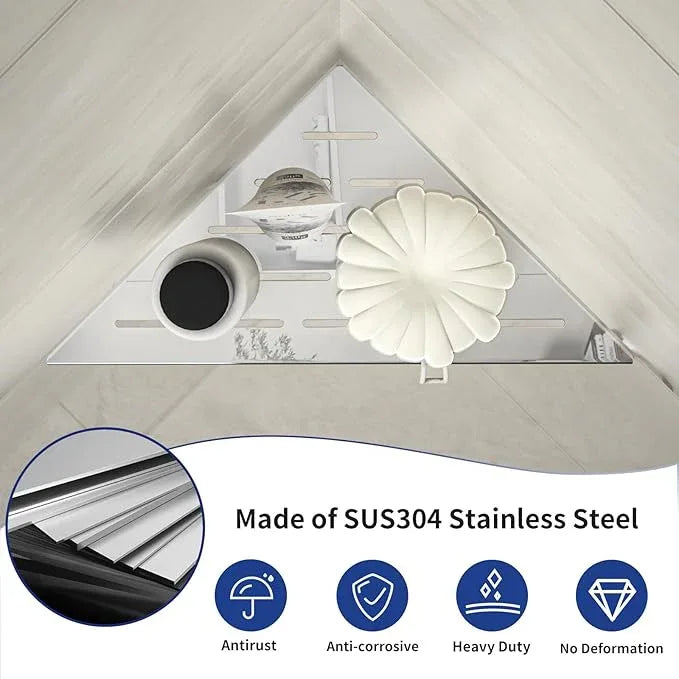 Corner Shower Shelf 10" Polished 304 Stainless Steel Recessed Corner Shelves with Slot Design Bathroom Grout in Shelf for Tiled Wall, 2 Pack - ModernBath