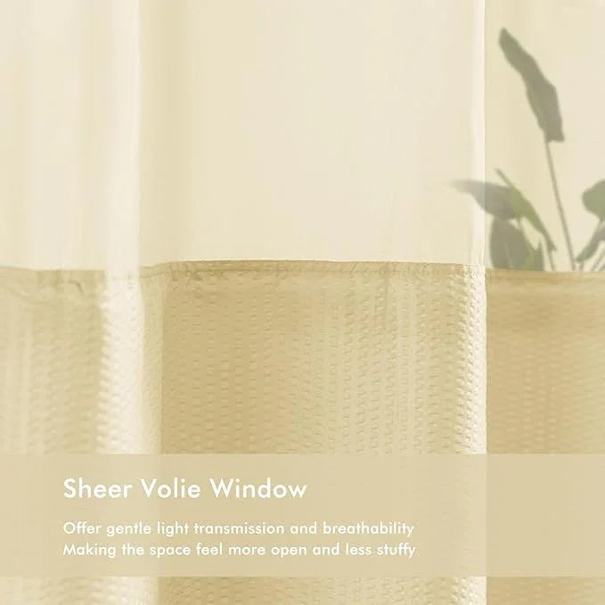 Mrs Awesome No Hook Shower Curtain with Snap-in Liner Less Time On/Off, Embossed Waffle-Look Textured Fabric Shower Curtain for Bathroom, Soft & Lightweight, 71x74, Beige - ModernBath