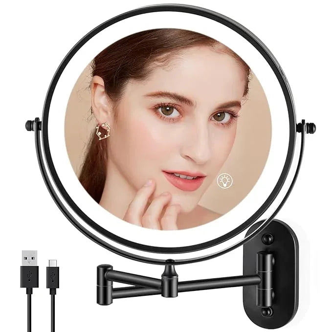 Rechargeable Wall Mounted Makeup Mirror, 8.5 inch Double-Sided 1/10x Magnifying Bathroom Mirror with 3 Color Lights, Lighted Vanity Mirror with 2-Touch Screen Dimming & Luminance Memory - ModernBath