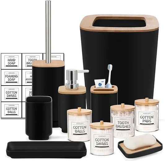 IMAVO Bathroom Accessories Set,Black Bathroom Set,11 Pieces Bathroom Accessory Set,Trash Can for Bathroom Accessories Décor and Housewarming Gifts - ModernBath