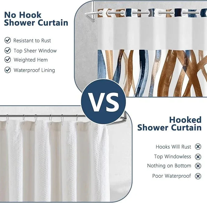 Blue and Brown Striped Shower Curtain and Liner Set, Hotel Luxury Waterproof Double Layers Fabric No Hook Shower Curtain, Modern Abstract Geometric Bathroom Curtains with Top Sheer Window, 71x74 Inch - ModernBath