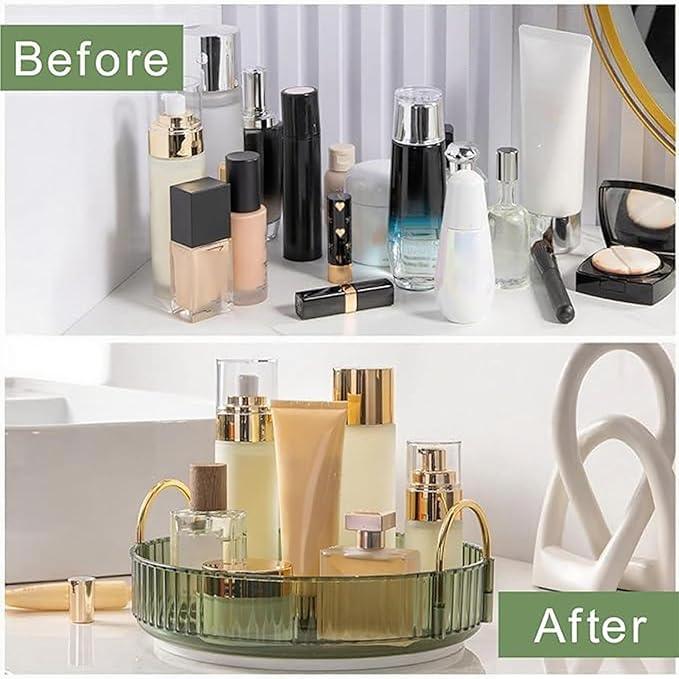 INVSSENE 360° Rotating Makeup Organizer, Bathroom Make Up Spinning Holder Rack, Large Capacity Cosmetics Storage Vanity Shelf Countertop, Fits Cosmetics, Perfume, Skincare, Lipsticks(1 Tier, Green) - ModernBath