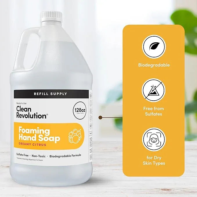 Clean Revolution Foaming Hand Soap Refill Supply Container, Ready to Use Formula, Dreamy Citrus Fragrance, Gluten Free, 128 Fl. Oz - ModernBath