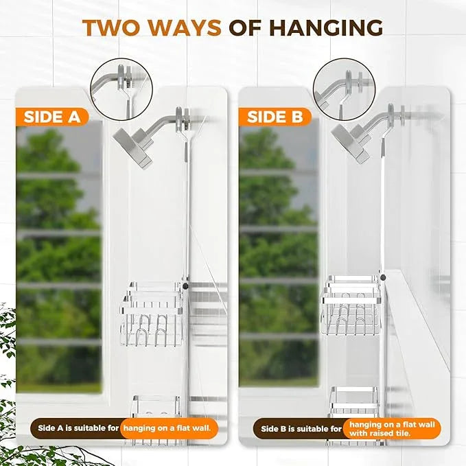 REINHARDT Adjustable Shower Caddy Hanging Split Shower Caddy for Handheld Showerheads, Rustproof Shower Organizer with Hooks for Razor Over the Head Caddy with Soap Holder Bathroom Accessories, Silver - ModernBath