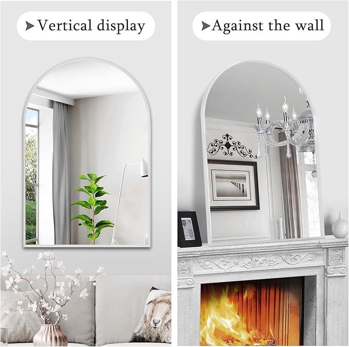 Minuover 24" x 32" Silver Arched Mirror, Arch Wall Mirror, Metal Frame Black Bathroom Mirror, Arched Top Bathroom Vanity Mirror for Living Room, Bedroom, Entryway, Tempered Glass, Shatter Proof - ModernBath