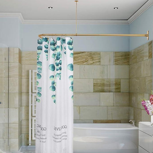 Artiwell L Shaped Shower Curtain Rod, Bathroom Bathtub Corner Shower Curtain Rod with Ceiling Support (SATIN GOLD/BRASS) - ModernBath