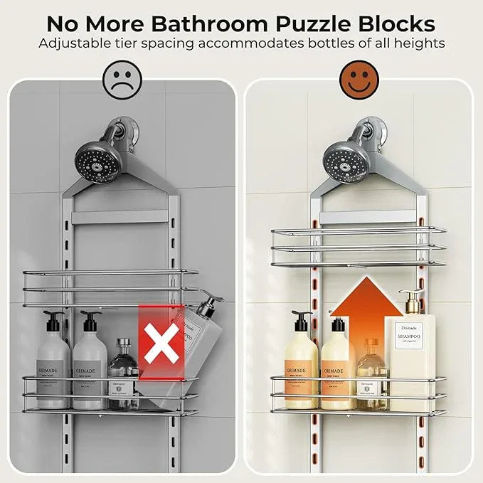Orimade Aluminum Hanging Shower Caddy Over Head, Adjustable Anti-Slip Bathroom Shelves with Hooks, Rustproof Shower Organizer Storage Rack, Silver 3 Tier - ModernBath