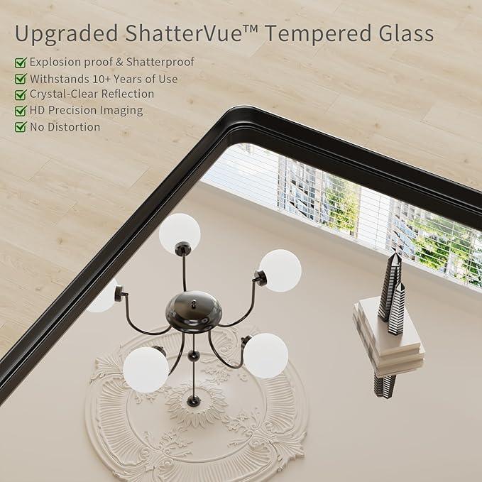 Koonmi Black Wall Mirror for Bathroom, 36x60 Inch Matte Deep Framed Rounded Rectangle Vanity Mirror for Farmhouse Living Room, Tempered Glass, Anti-Rust, Vertically or Horizontally - ModernBath