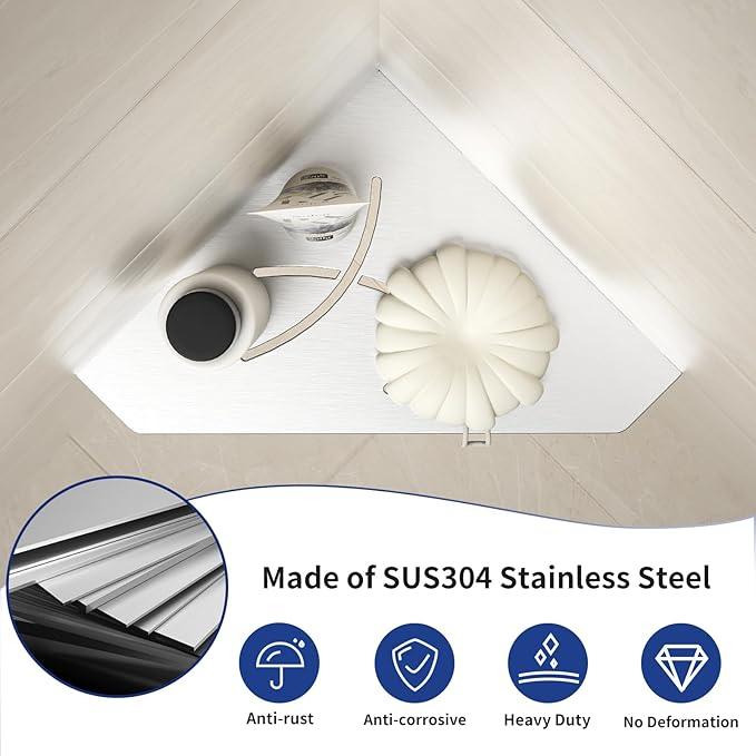 Corner Shower Shelf 10" Brushed 304 Stainless Steel Pentagonal Corner Shelf Recessed Bathroom Shower Shelf, No Drilling - ModernBath